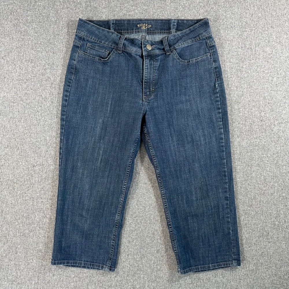 Riders by Lee Womens Denim Capris Dark Wash Stretch Cropped Jeans Size 14M 34x20
